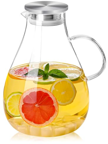 UNBREAKABLE - 1 Gallon Glass Pitcher – 3800ml Heat-Resistant Borosilicate Water Jug with Stainless Steel Lid, Easy to Clean, Handmade Carafe for Hot & Cold Drinks – Modern Style for Home or Office