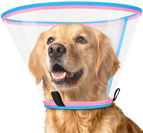 Halskrause Hund Weich, Transparenter Kunststoff-Hundekragen Leckschutz, Verstellbar Kragen Hunde, Atmungsaktiver Schutzkragen Hund, Halskrausen für Hunde, Haustier Elisabethanischer (Rosa, Size 3)