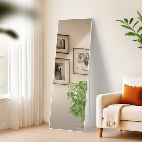 CLP Grande Specchio Benicia, Specchio da appoggio e Specchio da Parete in Un Unico Elemento, Specchio a Figura Intera con Cornice in Metallo, Colore:Bianco (Opaco), Dimensione:150x50 cm