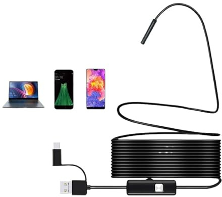Endoscopio Industriale per fognature da 5,5 mm, endoscopia di Tipo C, Flessibile, Mini Telecamera 3 in 1, periscopio automobilistico (Cavo Rigido da 5,5 mm, 1 m)