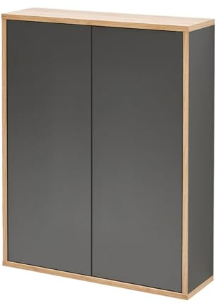 BadeDu Minho Hängeschrank – 60 cm in Anthrazit/AST-Eiche Optik, Moderner skandinavischer Stil, 2 Türen mit 2 Glaseinlegeböden, Made in Germany