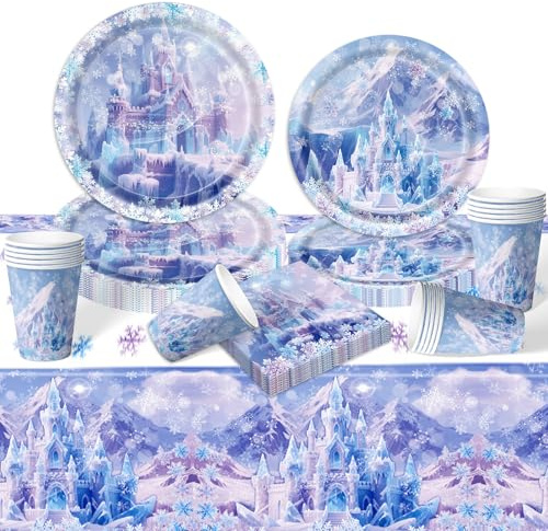 Geburtstag Party Pappteller Kindergeburtstag- Ice Partygeschirr Set Birthday Prinzessin Geburtstagsdeko Mädchen Junge Geschirr Party Tableware Supplies Kit Teller Tischdecke Servietten Tassen Kinder