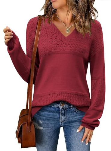 Maglione Donna Invernale Dolcevita Donna Manica Lunga Termico Norvegesi Maglioncini Pullover Curvy Morbido Maglie Sottile Scollo a V Lurex Montagna Sweater Elegante Tops Abbigliamento 2#vino XXL