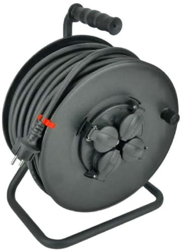 1 x GLT/Paccs 50 m Profi Gummi Kabeltrommel 3 x 2,5 mm² mit 4 Steckdosen schwarz Verlängerungskabel für Außenbereich/Outdoor/Baustellen IP44 - H07RN-F