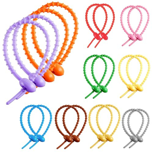 20 Stück Silikon Kabelbinder, Wiederverwendbar Kabelbinder, Bunt Silikon-Spiralbinder, Lebensmittelretter, kabelbinder wiederverschließbar für Beutel Verschluss Kabelmanagement