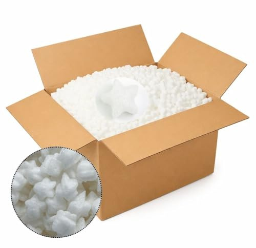 60L Verpackungschips Weiß – Sternform – Biologisch & Natürlich Abbaubare Polsterchips aus Maisstärke – Umweltfreundliches Füllmaterial für sicheres Verpacken