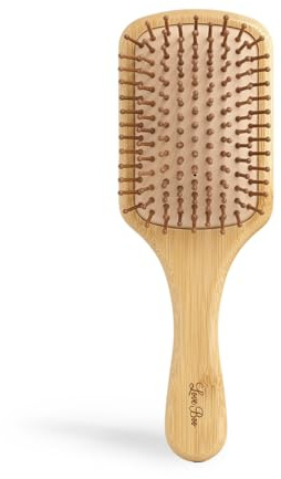 Wooden Hair Brush, Natural Bamboo Paddle Brush with Wooden Pins, Cushion Base Natural Rubber, Zero-Waste (Large)