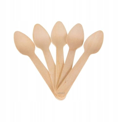 Pakomat Lot de 100 petites cuillères à café jetables en bois de 11 cm - Idéales pour expresso, dessert et événements