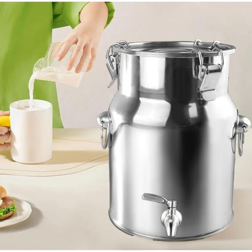 Milchkanne Premium 5 Liter Aus Edelstahl Milcheimer Edelstahl Mit Deckel Luftdichtes Milchkännchen Milch Barrel Farm Milk Transport Can Hahn Milk Jug Pitcher AA,Capacity-5Liters
