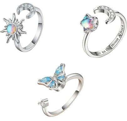 3 Pcs Fidget Ring,Mood Moonstone Spinner Anxiety Rings For Anxiety Women