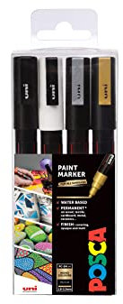 Posca Pens PC-3M Fine Acrylic Felt Tip Coloured Permanent Paint Markers for Adults and Kids. Perfect for Colouring, Fabric, Graffiti, Watercolour, Outline Drawing, Window and Glass Art. 4 Pack