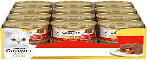 Purina Gourmet Gold Humide Chat Coeur Doux avec Boeuf - 24 boîtes de 400 g chacune | Mousse au bœuf