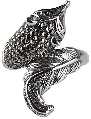 Vintage 925 Sterling Silver Fox Ring with Marcasite Stones for Women Open Ajustable