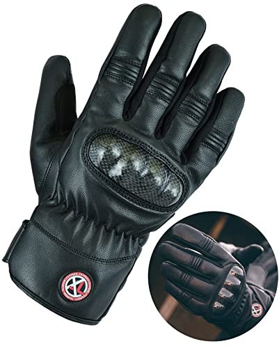 Texpeed Motorradhandschuhe Herren Leder - Wasserdicht Biker Moped Gepanzert Knöchelschutz - Für Sommer oder Winter - Schwarz - Kurzer Stil - L