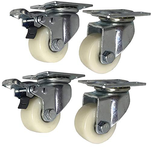 CASTOR Schwerlastrollen Möbelrollen 1,5 Zoll / 2 '' 50 mm mit Bremse Lenkrollen Leise Nylon plat Rollen 1000 kg für Industrietransport Wagen Krankenhaus 4 Stück