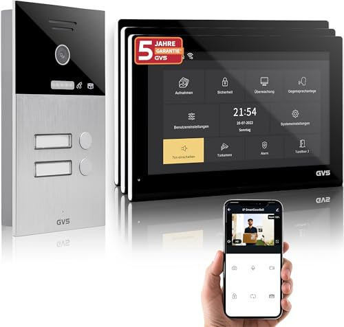 GVS Video Türsprechanlage 2-Familienhaus - 3X 10 Zoll Monitor | Smarte Video Türklingel mit Kamera und Monitor - Gegensprechanlage mit Türöffner (AVS5513U)
