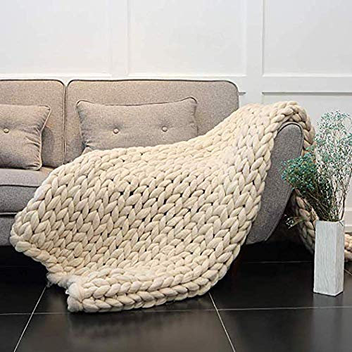 Blanket Strickdecke,Grobe Handgefertigtes Chunky Gestrickte Wolldecke, Riese Klobig Sticken Werfen Sofa Decke Handgewebt Sperrig Sofa Decken Yoga Matte Teppich Große Weiche,Beige,60 * 60cm