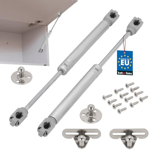 KOTARBAU® 2er Set Klappenbeschlag Gasdruckfeder 50 N Möbel Stoßdämpfer Küchenschrank Gasfeder Dämpfer Schranktür Softclose Türdämpfer Tür Dämpfung Silber Gasdruckdämpfer