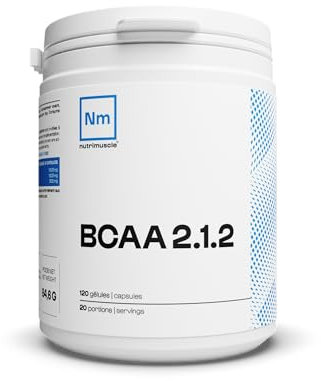 BCAA 2.1.2 Pré-workout | Booster puissant • Surdosé en Leucine et Valine • Sans OGM • Musculation & Fitness | Nutrimuscle | 120 Gélules