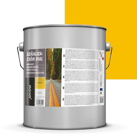 JOVIRA PINTURAS Pintura Señalización Vial. Pintura especial para la señalización del tráfico, ideal para pasos de peatones, aparcamientos, bordillos, vados. (4 Litros, Amarillo)