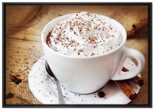 Pixxprint Kaffee mit viel Creme Leinwandbild 100x70 cm im Bilderahmen, Wandbild, Schattenfugenrahmen, Kein Poster