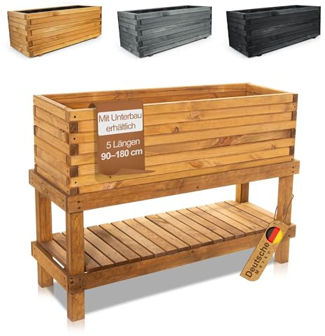 BooGardi växtlåda av trä, i 10 storlekar, 120 cm med underbyggnad, blomlåda, upphöjd bädd, trädgård, balkong, terrass, planteringskärl, blommor, örter, grönsaker, frukt