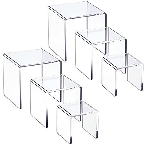 HIIMIEI Clear Acrylic Display Risers 2 Sets, 3-Tier Risers Stands Showcase for Amiibo Funko Pop Figures, Dessert, Jewelry-3x4x5