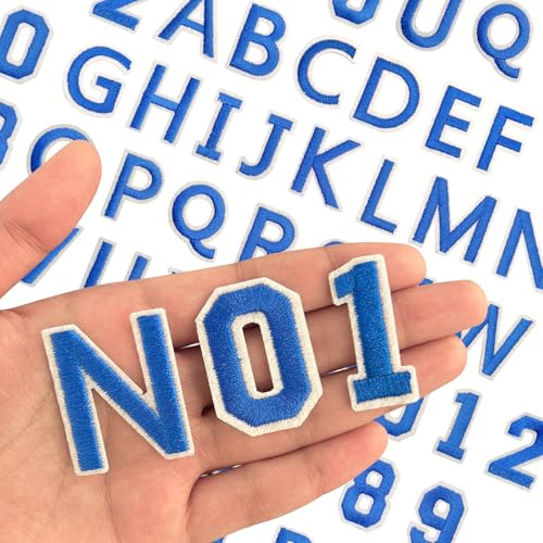 Harsgs Aufnäher zum Aufbügeln mit Buchstaben A–Z, Zahlen 0–9, Applikation für Kleidung, Kleid, Hut, Jeans, DIY-Zubehör, Blau, 72 Stück