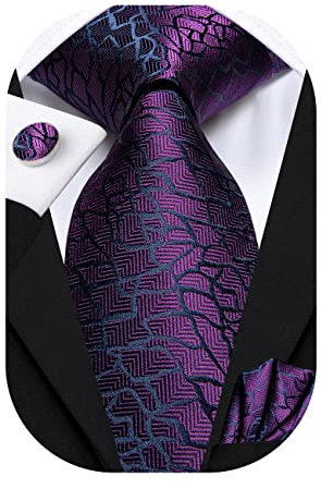 Hi-Tie Herren Krawatte Schwarz Paisley/Plaid/Streifen/Einfarbig Krawatten Set Einstecktuch Manschettenknöpfe Business Formal Hochzeit Meeting Geschenkbox,einzigartiges dunkelviolettes Plaid