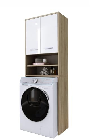 3xE Living Koralia - Armario para Lavadora o Secadora con 2 Puertas, para Armario Alto en Roble Sonoma/Bianco, Dimensiones: Alto 179 cm, Ancho: 64 cm, Profundidad: 30 cm