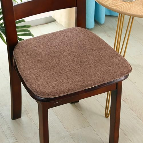 Mkuha Stuhlkissen Sitzkissen mit Haltebändern, Leinen Sitzauflage für Innen, Gefüllte Schwamm, Anti-Rutsch, Abnehmbar, D Form Dicke 2CM,Braun,42x40cm