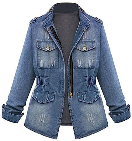 TDEOK Veste en jean longue pour femme - Grandes tailles - Printemps été - Veste mi-saison cintrée - Vintage - Veste en jean stretch - Veste longue pour l'automne et les loisirs, Bleu Z, M
