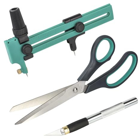 wolfcraft 8641000 - Kit de coupe universel, 3 pièces - Avec coupe cercles, couteau de précision et paire de ciseaux