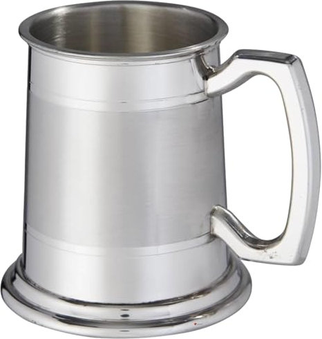 I LUV LTD Zinn Krug Halbes Pint Teilweise Satiniertes Band in Mittelhell Polierter Ausführung Quadratischer Griff Bier Krug Personalisierte Geschenke für Männer und Frauen