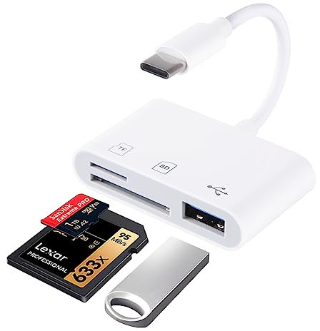Lecteur de Carte SD USB C, Adaptateur Vers Micro SD/SDXC/SDHC, USB OTG Mémoire Externes Compatible Pour iPhone 15 Pro, MacBook, Galaxy S20/S21