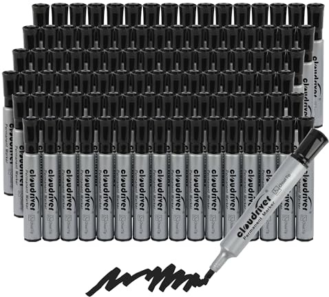 cloudriver Permanent Markers 96 Count, Black Permanent Marker Bulk Set, Chisel Tip, Premium Smear Proof Markers, Quick Drying Ink, Waterproof, Office Supplies for School, Office, Home