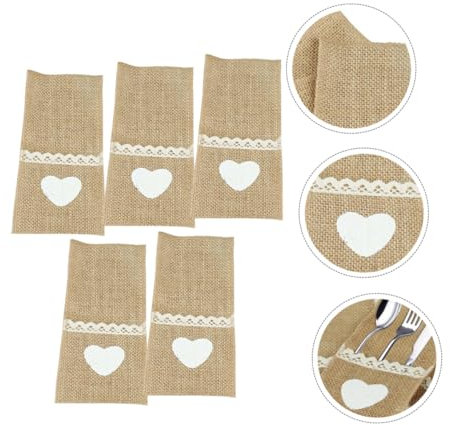 Ciieeo 5stücke Elegante Leinen Spitzen Bestecktasche Für Hochzeiten Feste Und Weihnachtsdekoration Tischdeko Für Feiern Geburtstage Und Jubiläen