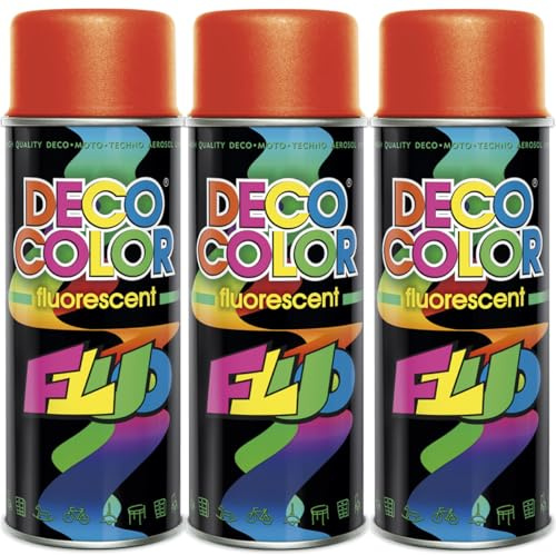 Deco Color 3er Sparpack Lackspray Neon ORANGE 400ml - fluoreszierender ACRYL - Sprühlack in leuchtenden Farben (3 Dosen 400ml Neon Orange)