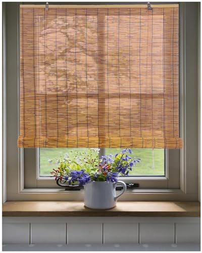 Bambusrollos, Raffrollo Bambus Fensterrollo Rollo,Breite 35 42 57 60 85 90 105 110 120 140 150 165cm, Sonnenschutz Natürliches Schilf Rollos Bambus Raffrollo Für Innen/Freien (Color : Braun)