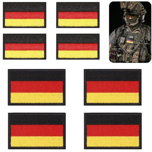 8 Stück Deutschland Flaggen Patch 5x3cm 8x5cm Gestickt Abzeichen | Patriot-Klettverschluss-Abzeichen für Kleidung Uniform Rucksack Weste Taschen Militär Hundegeschirr Taktisch Outdoor-Jacken