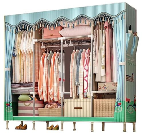 LAMEDOAT Tragbarer Kleiderschrank aus Stoff zum Aufhängen von Kleidung mit 4 Hängestangen und 3 Ablagefächern, Kleiderständer mit 2 Seitentaschen für Schlafzimmer (Farbe: C, Größe: 166 x 46 x 172 cm)