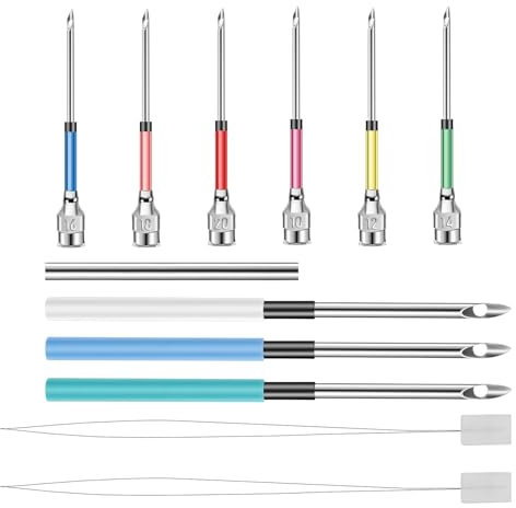 Prasacco 12 Stück Punch Needle Set, Stickerei Punch Nadel Werkzeug Set 3 Metallgriff Punch Needle + 1 Metallgriff + 6 Ersatznadel Spitze + 2 Nadeleinfädler Punch Needle Set für DIY Nähen und Sticken
