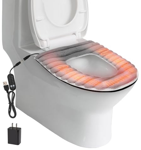 Toilet & Seat Warmer, USB Powered with 5-Speed Temp & Timer, Soft Plush Fabric, Easy Clean (Gray)