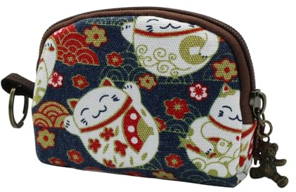 FuninCrea Small Coin Purse Semicircular Coin Wallet with Animal Pattern for Womens and Girls, Women Wallets Canvas Mini Ladies Purse with Pendant Zipper and Key Ring (Style 1)