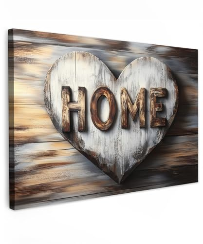 MuchoWow© Leinwandbild Groß XXL Dekoration Wohnzimmer Bilder Pictures Wall | 120x80 cm - Decoration Living Room Wohnungs Deko Moderne Bild Zuhause - Herz - Holzoptik - Liebe