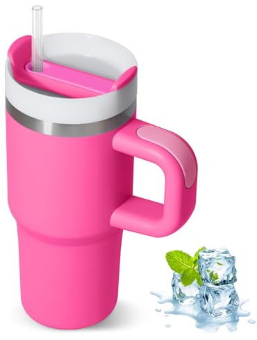 ZAKVOP Taza Termo cafe para Llevar, Taza Termica 410ml con Tapa y Pajitas, Vaso Termico con Asa, Tumbler para Frío y Caliente, Travel Mug (Rosa Rojizo)