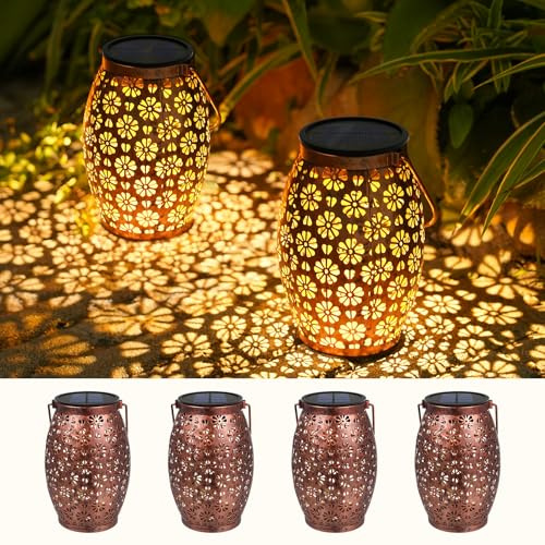 Bonsery Solarlaterne für Außen 4 Stück, Metall Solarlampen für Außen Hängend IP65 Wasserdicht, Solarleuchte Stehend für Draußen Deko Garten Terrasse Balkon Outdoor, Ideale Geschenk der Feiertage
