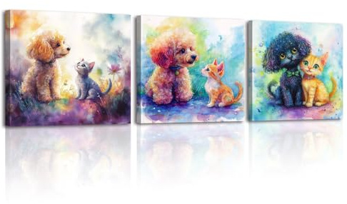 PIY PAINTING Animali Dipinti Su Tela, Gattino Stampa Su Tela, Cucciolo Immagini, Arte Murale, Facile Da Appendere Per Camera Da Letto Ufficio Bagno Ingresso Caffè, 3X30X30 cm (90x30 cm)