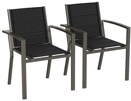 Devoko Gartenstuhl Set 2, stapelbarer Aluminium-Esszimmerstuhl, max. Belastung 160 kg, Balkonstuhl, für Garten, Pool, Terrasse, Esszimmer, Gartenmöbel, Braun