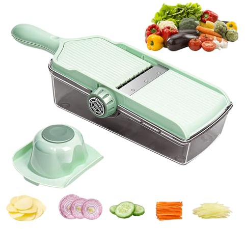 Gemüseschneider Verstellbar Gemüsehobel, Edelstahl Zwiebelschneider Gurkenhobel Kartoffelschneider Obstschneider Julienneschneider für Gemüse und Käse, Küchen Gadgets (B)